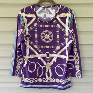 J. McLaughlin Catalina Cloth Purple Gold Equestrian Belt Medallion Top Size M